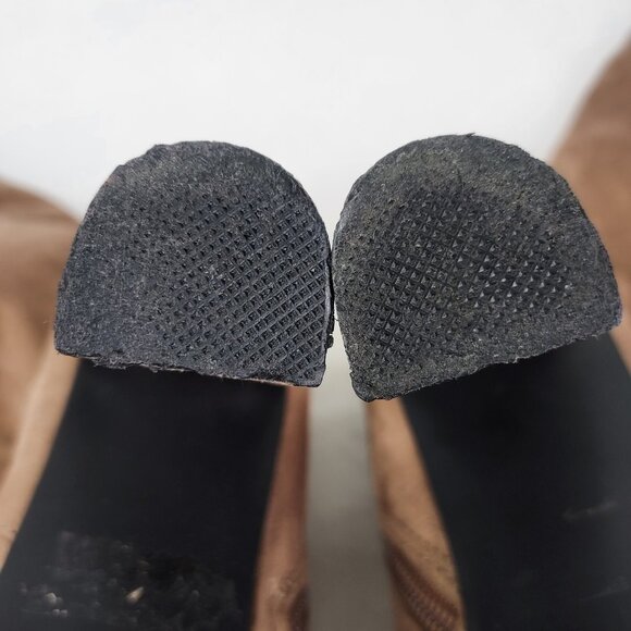 Bella Marie Boots Women's Sz 7 Suede Over The Knee 3.5" Block Heel Taupe Lace-up - Picture 16 of 16